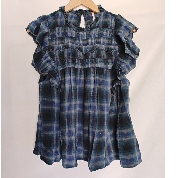 Free People Tops - Free People‎ Not Your Average Girl Plaid Top Blue Gray Black Sleeveless XS